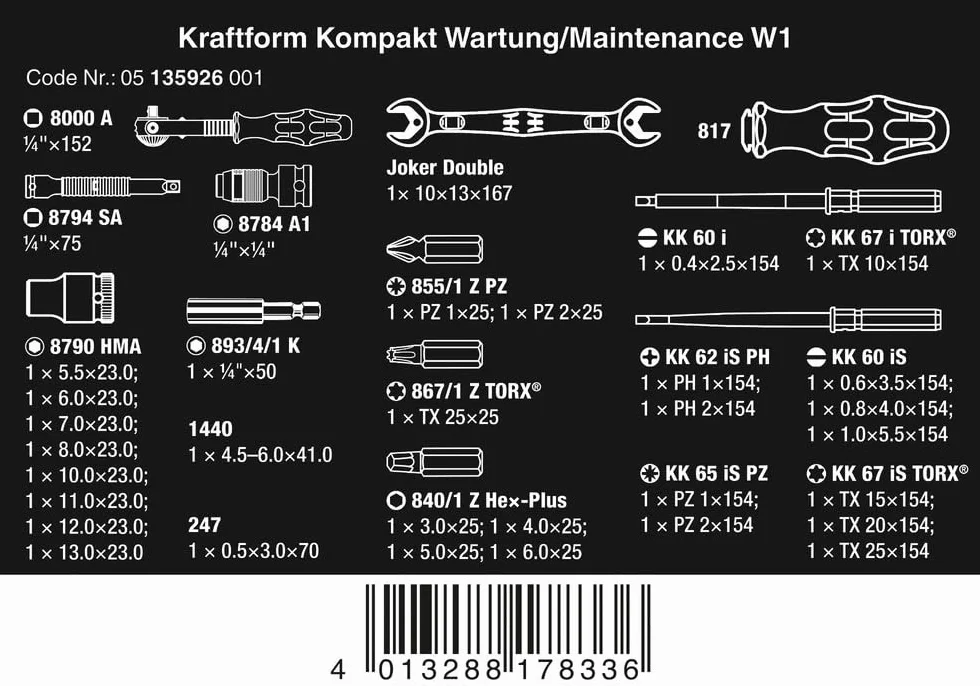 Wera 05135926001 Juego de herramientas de mantenimiento, W1, 35 piezas, Negro