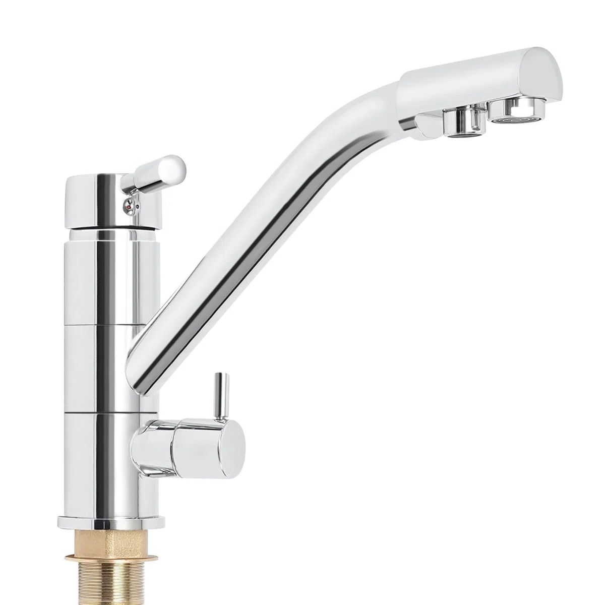 Grifo de 3 vías de latón y acero inoxidable para sistema de ósmosis y fregadero, color gris plateado