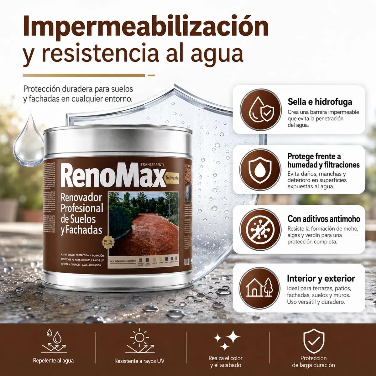 Renomax - Resina Hormigon Impreso y Superficies Porosas Al Disolvente, 15L Cubre hasta 150m² | Repara, Protege y Embellece Suelos y Fachadas | Resina Hormigon Fácil de Aplicar, Garantía 5 Años