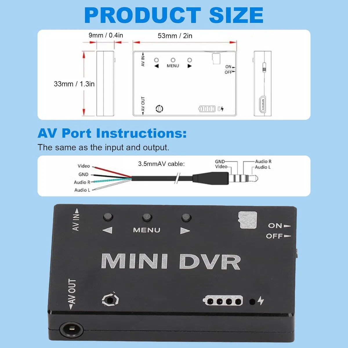 Qcwwy Mini Registrador DVR con NTSC PAL Switchable 32GB Soporte 11 Menú del Idioma FPV Drone RC Modelo Mini FPV Módulo DVR Modelos de Grabadora de Video Digital Juguetes