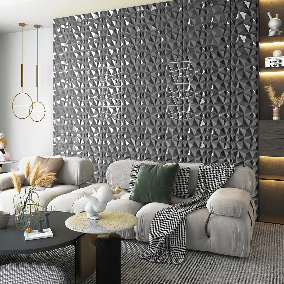 Art3d Paneles de diseño de diamante 3D para decoración de interiores, sala de estar, fondo de pared de TV, dormitorio, configuración de juegos, 30 x 30 cm, plateado, paquete de 33
