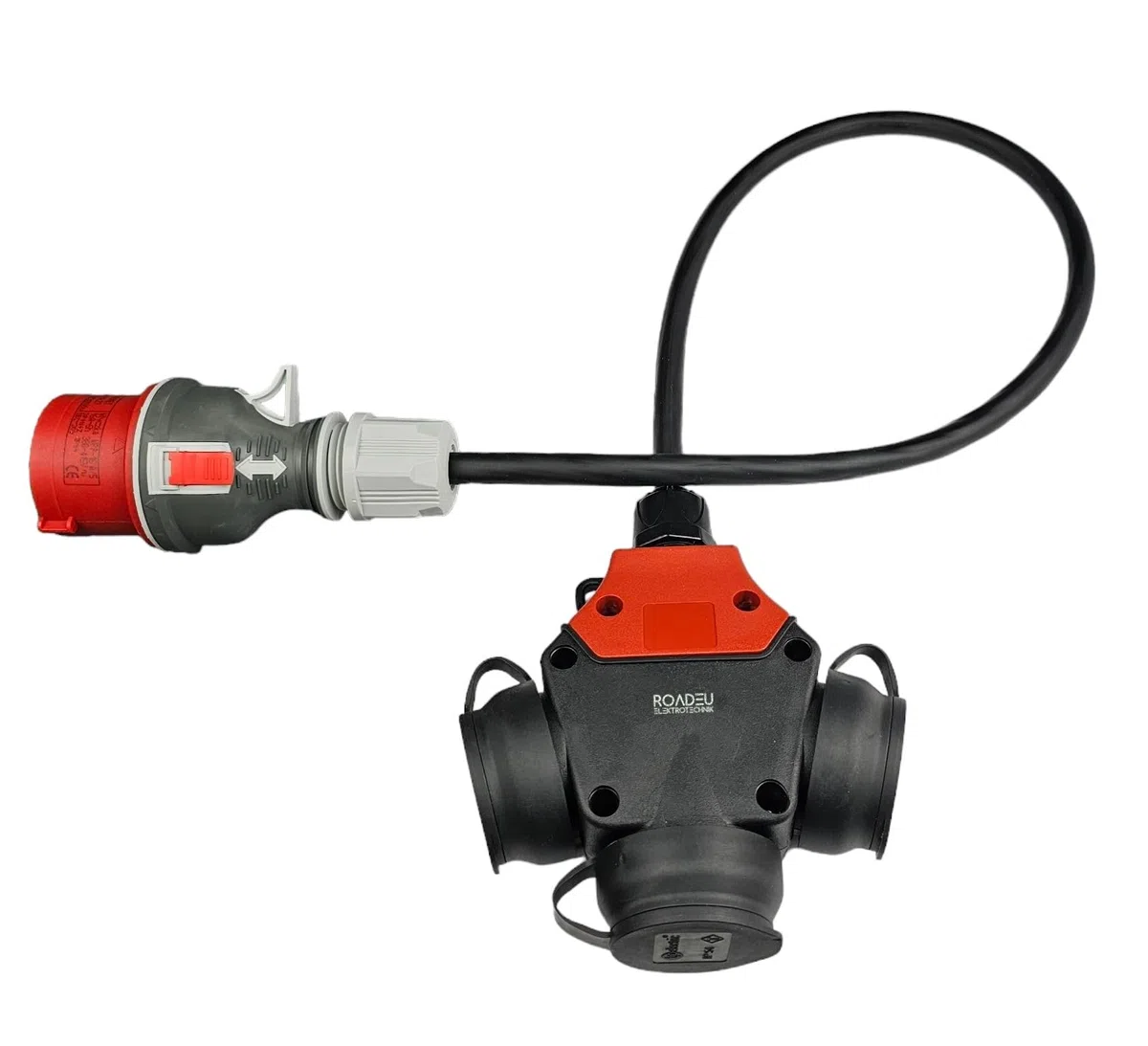 RoadEu - Adaptador CEE Schuko 380V a 220V, 16A Regleta De 3 Enchufes Schuko 220V. Cable Alargador 0,5m y 5,5 mm. Ideal para talleres, garajes u Obras