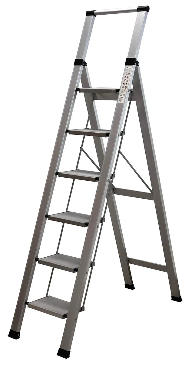 Homelux 710029 Escalera Domestica Plana, Aluminio, 6 Peldaños