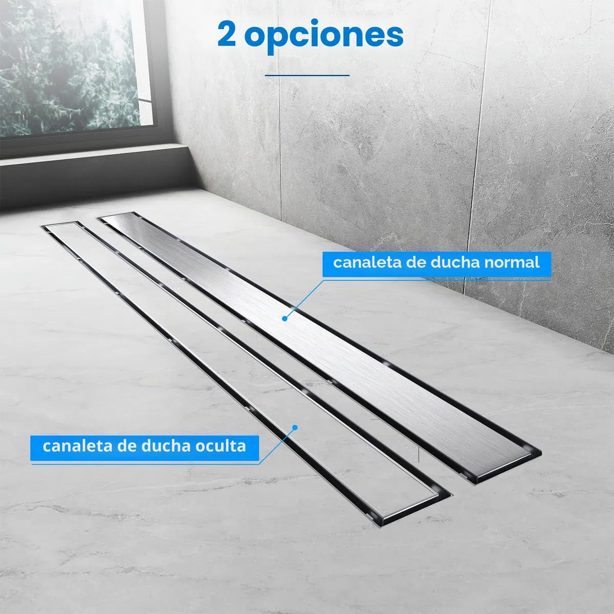 SONNI Canal de Ducha con Tope de Olor,2 en 1 Conjunto Completo de Desagüe de Ducha de Acero Inoxidable con Accesorio de Piso,Doble Cara,y Tamiz de Pelo 60cm