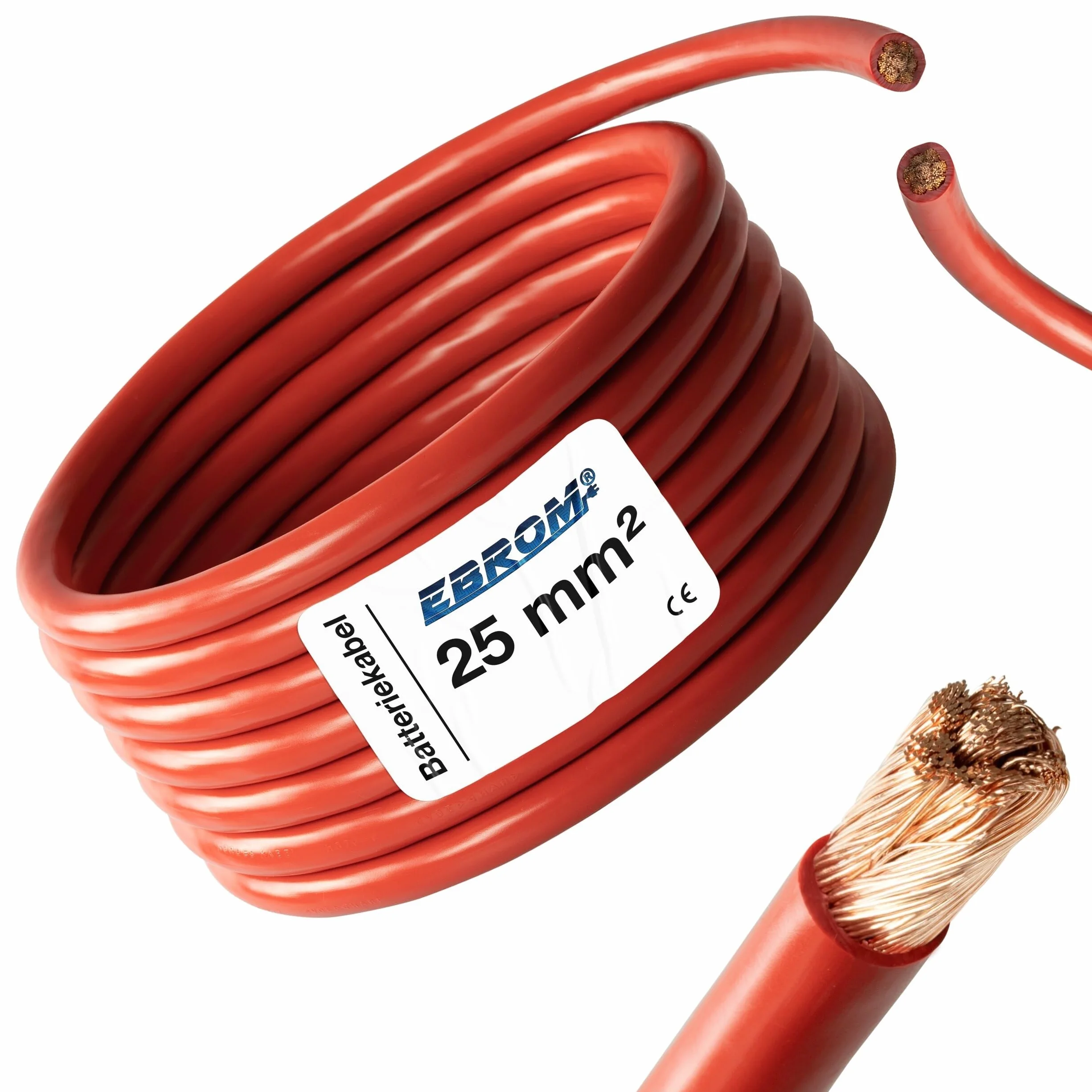 EBROM Cable de batería de 5 metros rojo H07V-K 25 mm² - Cable de batería de coche - 100% cobre OFC - 5 m (5 m) 25 mm2