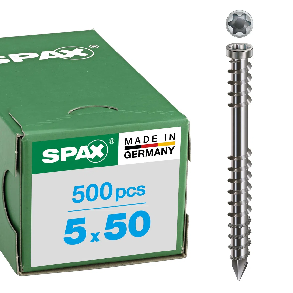 Tornillo de madera cabeza cilíndrica T25 – Ø 5 mm – 50/22,5 mm – Acero inoxidable – Caja de 500 piezas – Spax