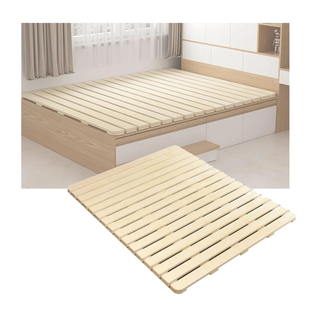 Cama Listones Enrollables Madera, Tablero Soporte Colchón Horizontal Resistente, Cama Suave Plegable Convierte Un Marco Cama Futón Protección Cintura Dura(80x120cm)