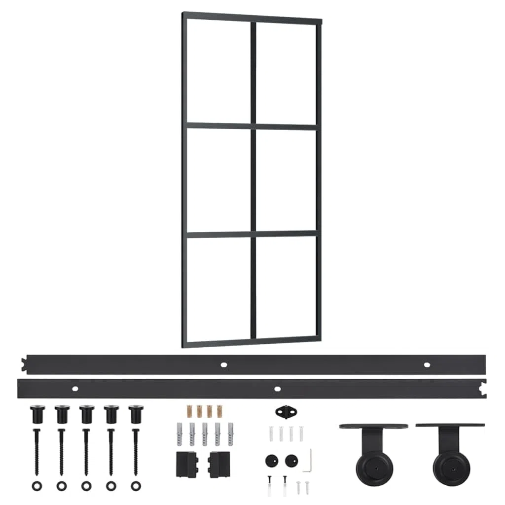 vidaXL Puerta Corredera con Herrajes Entrada Corrediza Deslizante Hogar Cuarto de Baño Salón Sala de Estar Habitación ESG Vidrio y Aluminio 90x205 cm