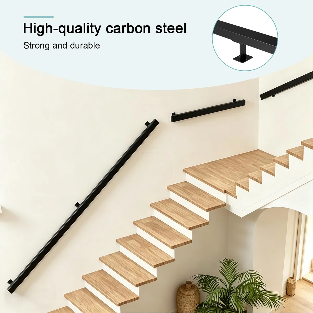 Pasamanos Escalera con Accesorios, 60-600CM, Pasamanos para Las Escaleras de Hierro Forjado, Negro, Barandilla Escalera para Interiores y Exteriores pared Loft Ancianos (150CM)