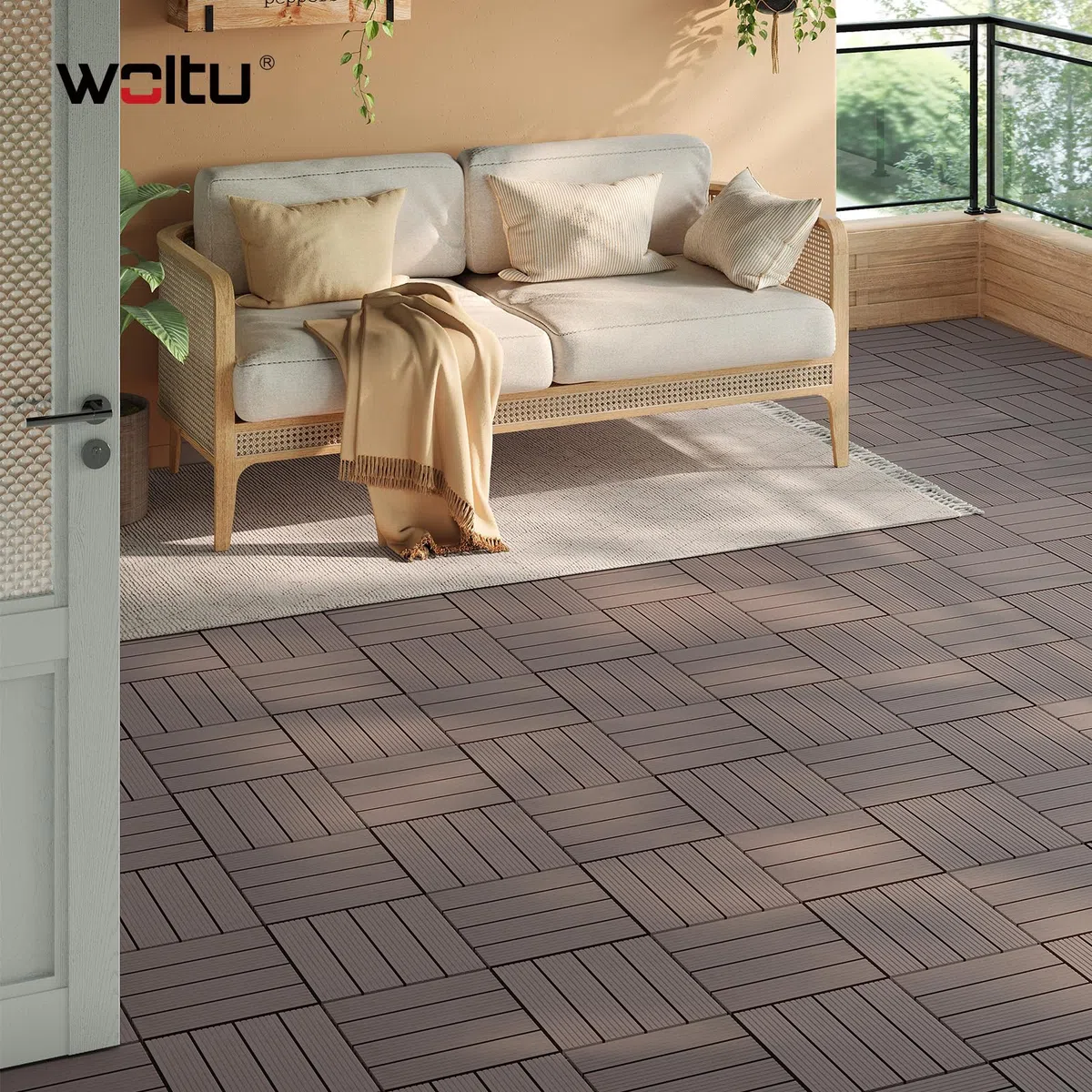 WOLTU Suelo de WPC Set de 22 Baldosas de Madera Exterior para Porche Patios Jardin, 30 x 30 cm Compuesta Azulejos para Terraza Marrón