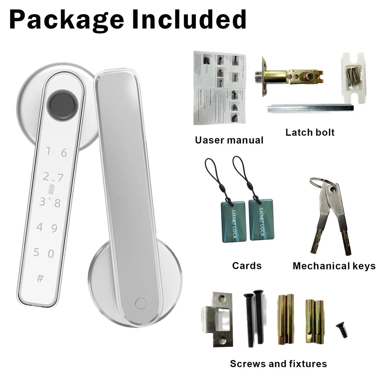 Cerradura de Puerta Inteligente con Huella Dactilar, Manija de Puerta Inteligente Automática 5 en 1 con Control por APP/Huella Dactilar/Tarjetas IC/Contraseña/Llaves de Respaldo, Cerraduras Digitales