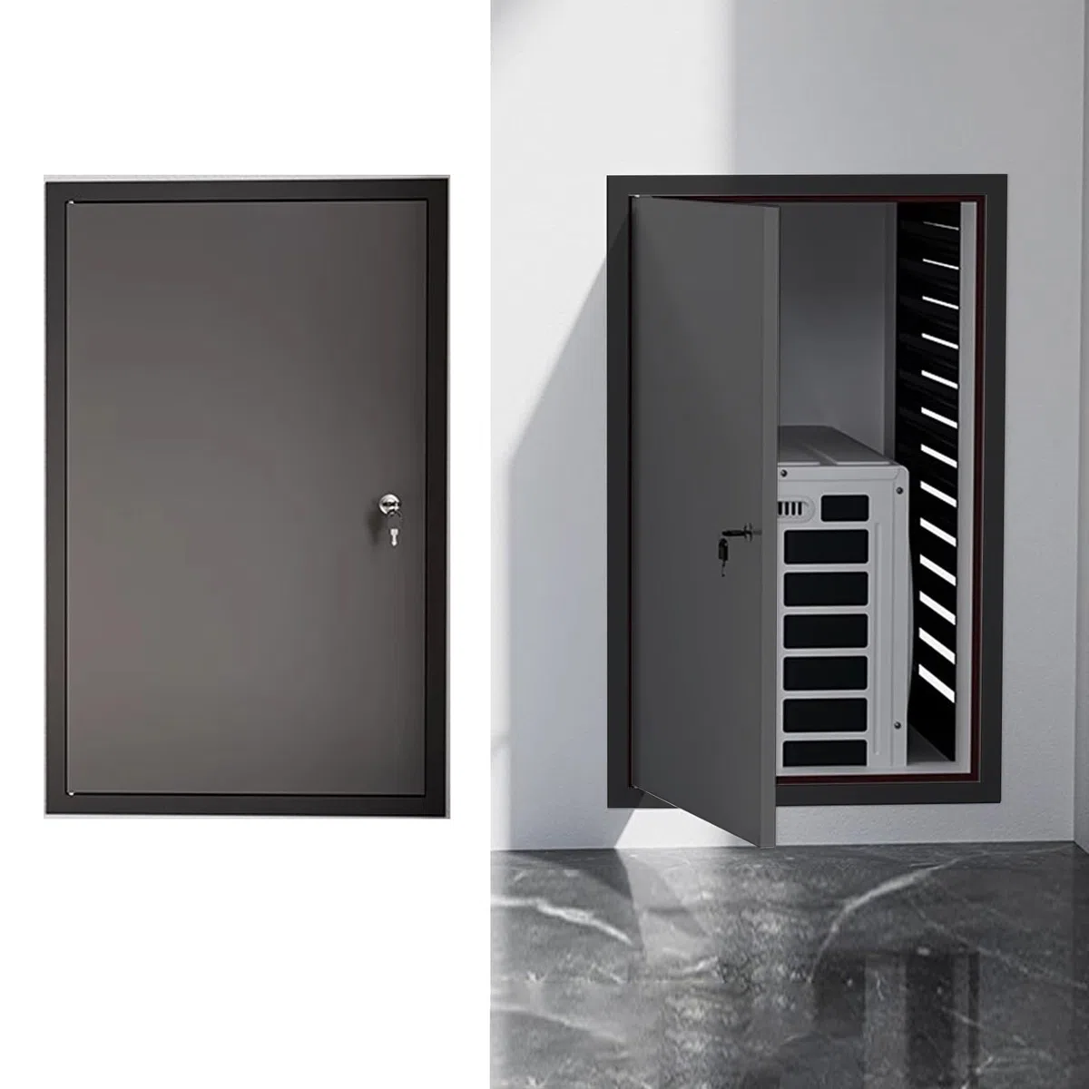 Puerta de Inspección Metal Puerta de Acceso con Cerradura, Fontanería Panel de Acceso para Tabiquería Seca, 40 50 60 70 80 90 100 cm Trampilla de Inspección de Pared Montaje Empotrado(Dark Gray,80x90c