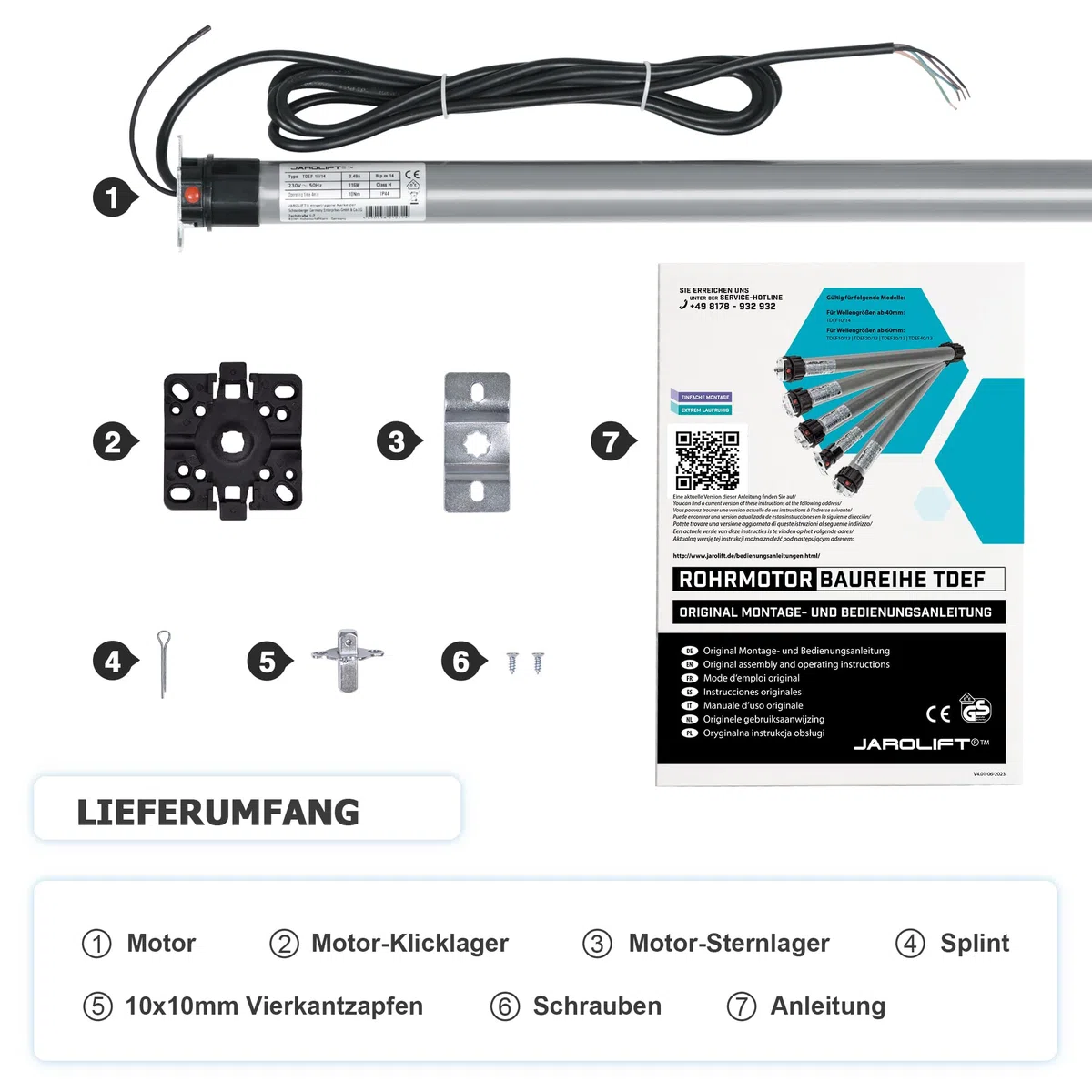 jarolift Motor Tubular Electrónico - TDEF 10/14 (D 40mm / Fuerza de Tracción 27 kg)