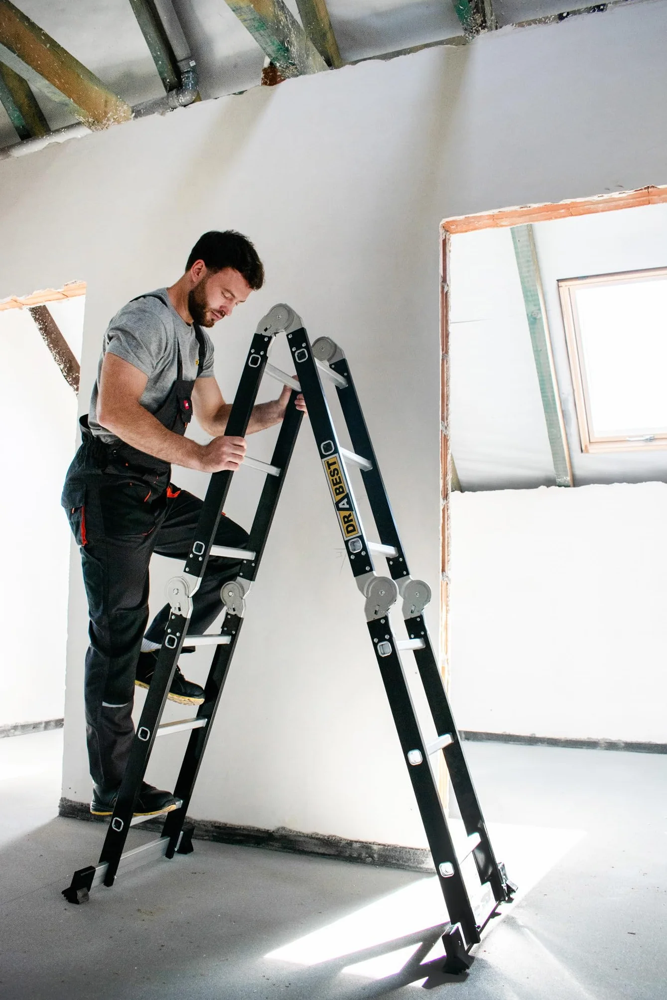 DRABEST Escalera Multiusos articulada Plegable 4 x 3 Niveles - Aluminio y Acero - Carga máxima 125 kg - 0,32 x 0,89 x 0,25 m