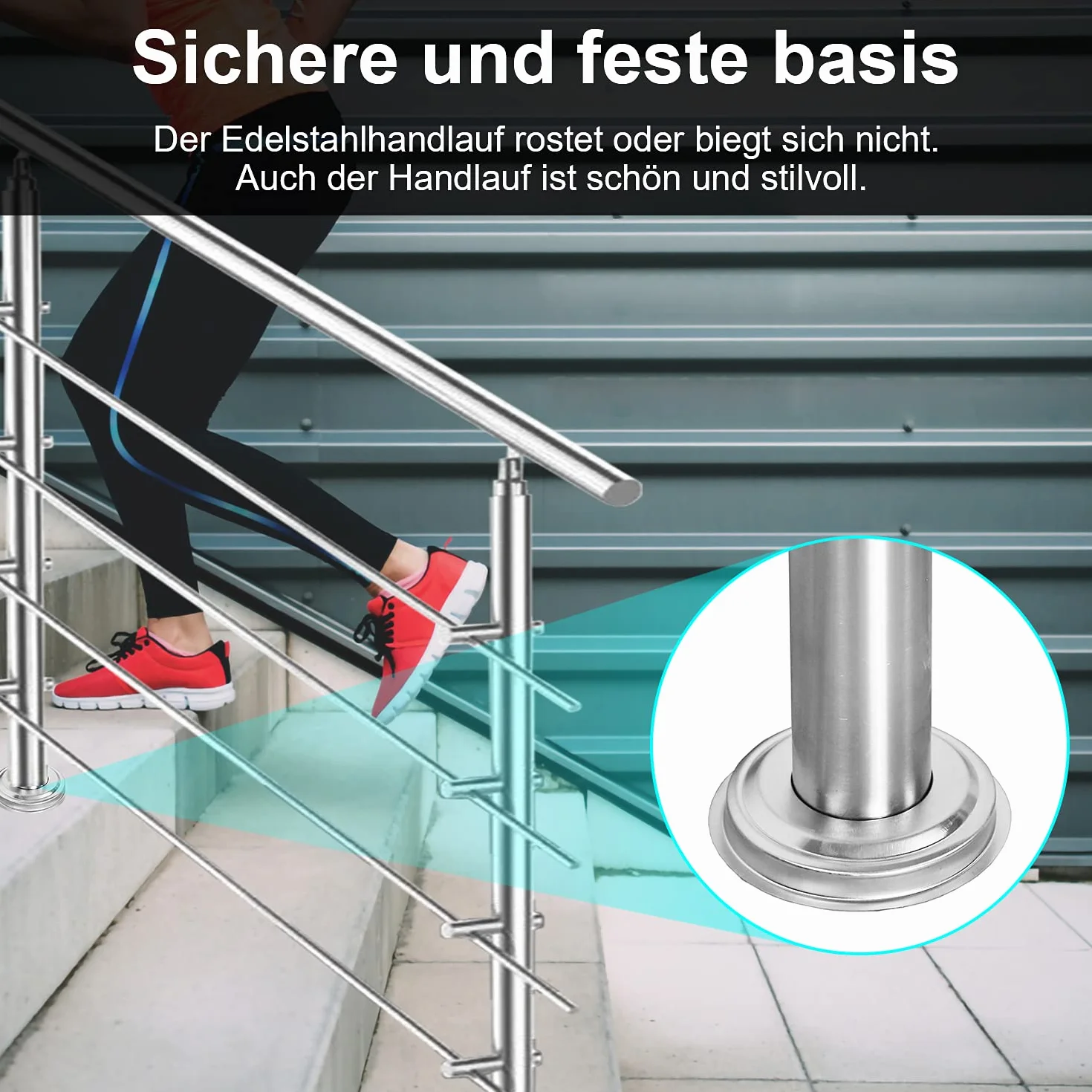 Ikodm Barandilla de acero inoxidable para escaleras, 100 cm, con 2 barras transversales y accesorios, para escalera interior, balcón, entrada de casa