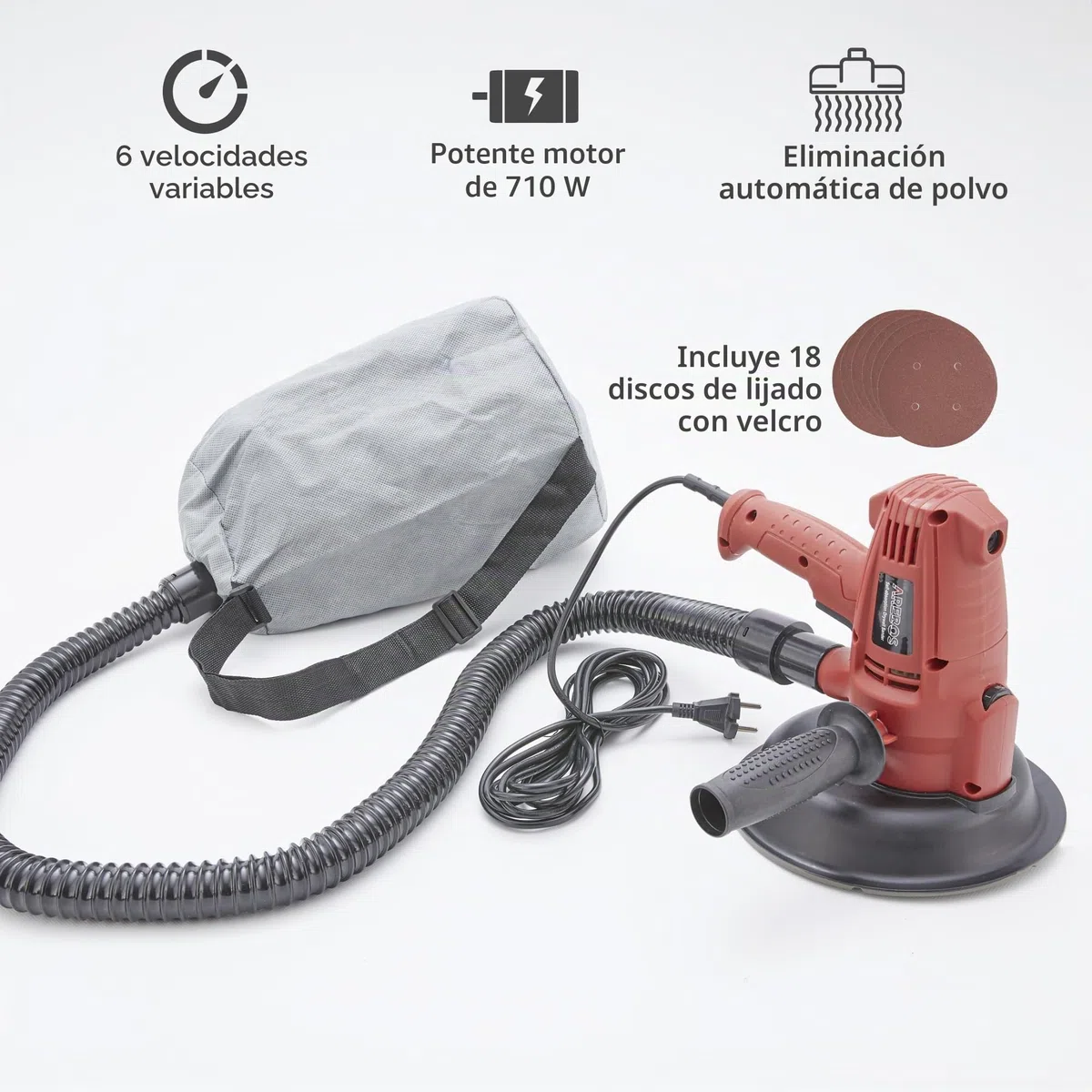 Arebos Lijadora Orbital | lijadora para techos y paredes | Lijadora Eléctrica | incluyendo 18 papel de lija | 710 W