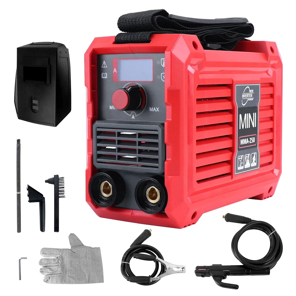 Mini Soldador Inverter,250A MMA Maquina de Soldar Electrodo con Solo 1,65KG de Peso Ultraligero,Tecnología IGBT,220 x 105 x 160 mm Portátil,Roja