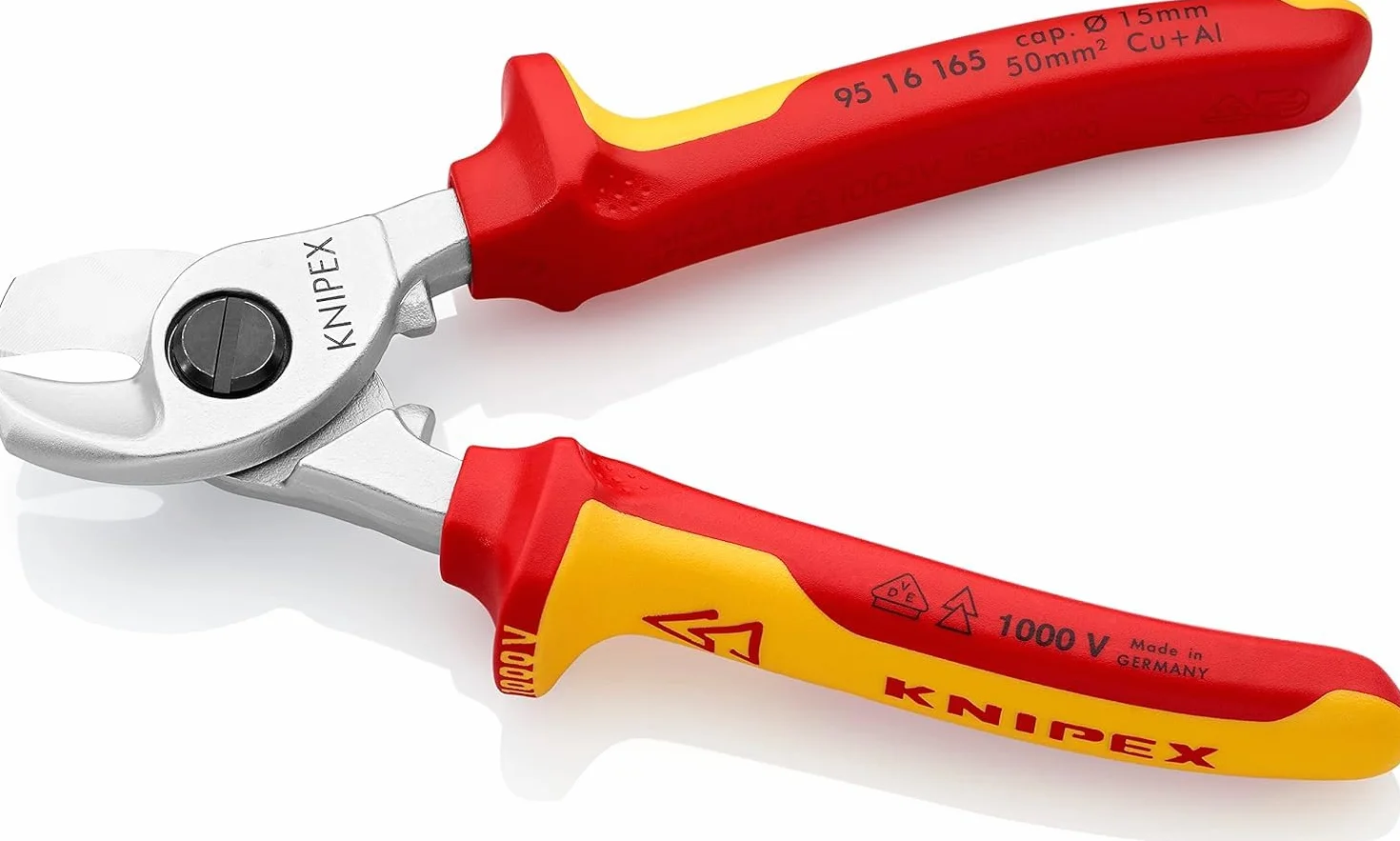 KNIPEX Tijeras cortacables cromado aislados con fundas multicomponentes, según norma VDE 165 mm, 95 16 165