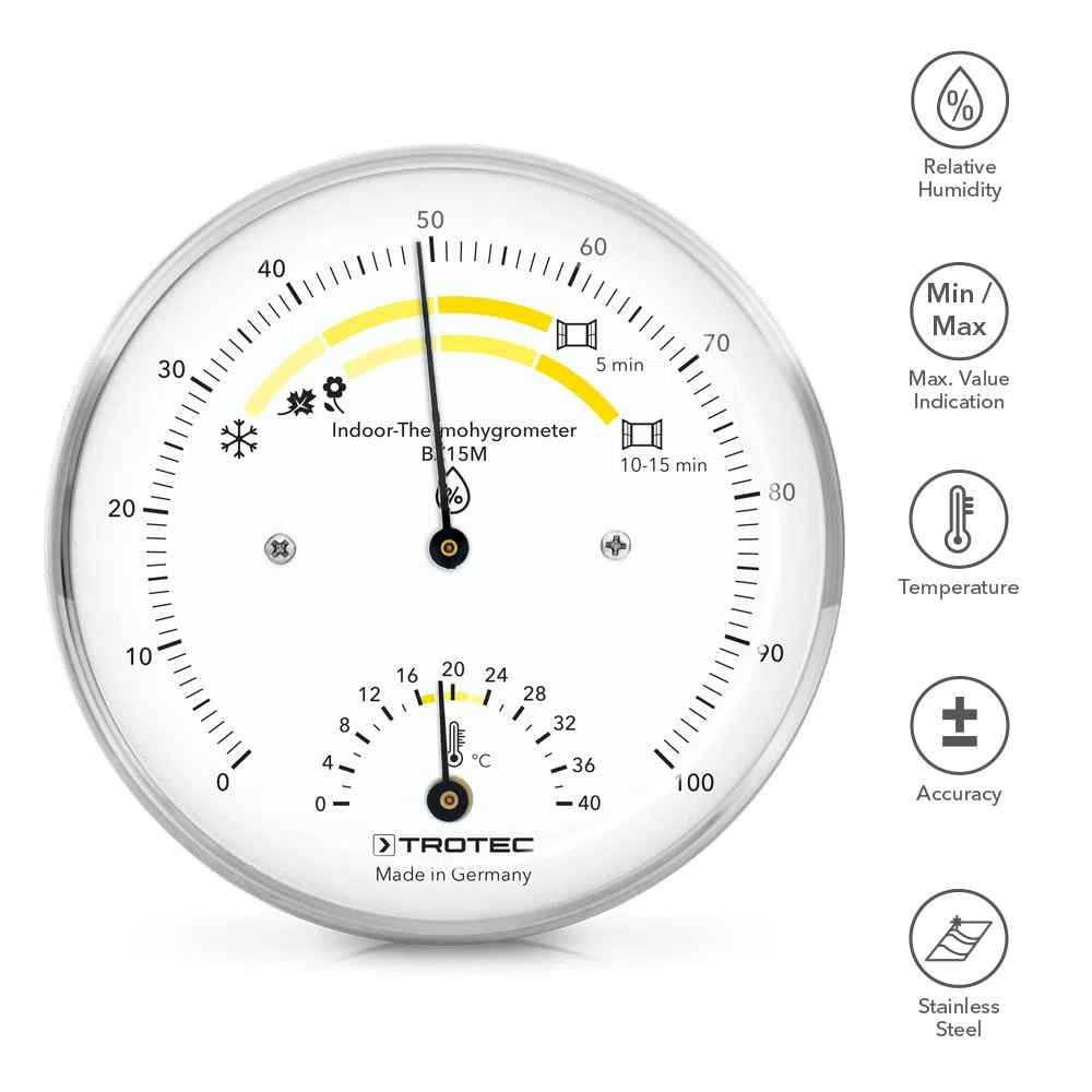 TROTEC Termohigrómetro para interiores BZ15M | para valores climáticos óptimos | Made in Germany