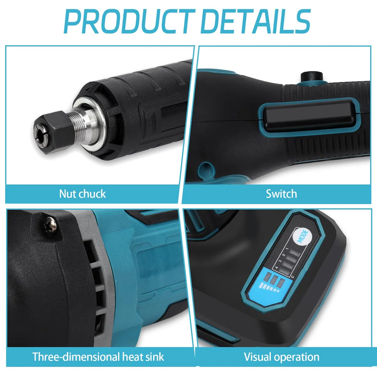 Lijadora recta con batería con 10 compartimentos, lijadora recta inalámbrica sin escobillas, compatible con batería Makita de 18 V con mango y portabrocas de 6 mm para grabar, lijar, pulir, taladrar