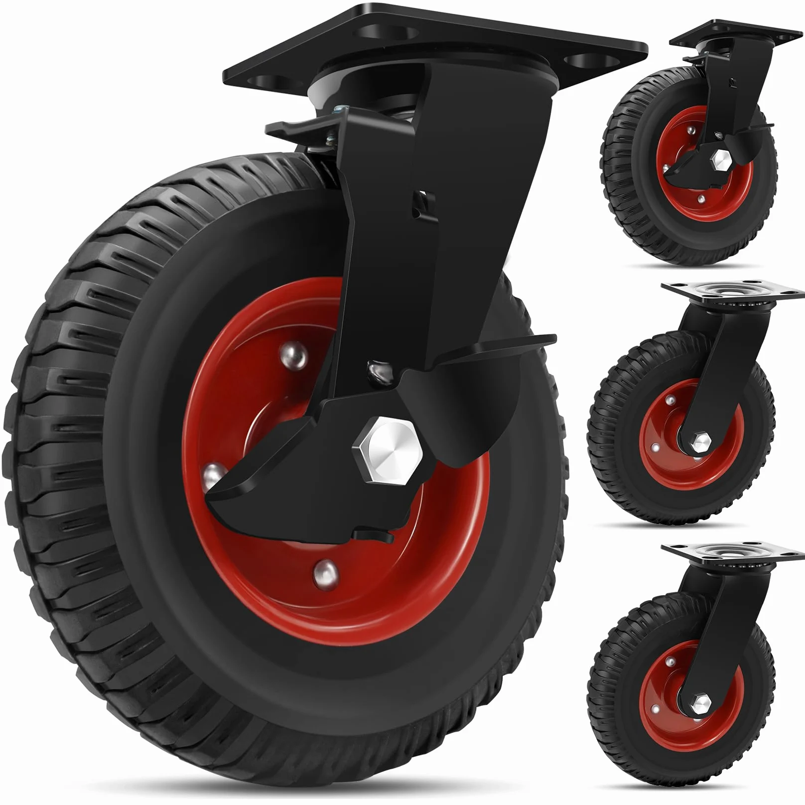W B D WEIBIDA Ruedas Industriales de Goma para Carros Pesados, 200mm Ruedas Giratorias para Muebles, Electrodomésticos, Estanterías, Amortiguación y Anti-Descalzamiento, Capacidad de Carga 1000kg