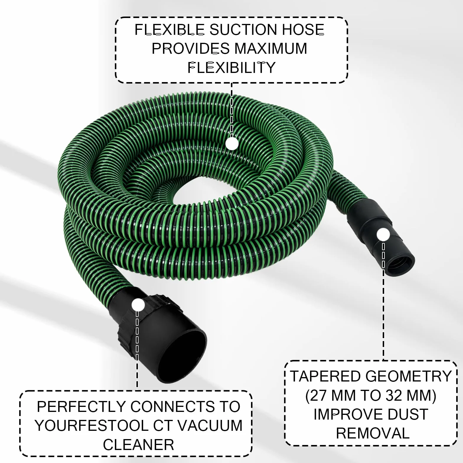 Manguera de extracción de polvo, 5 m, D27, diámetro de 32 mm, compatible con F-e-s-t-o-o-l CT 26/36/48, CT 15/25, CT MINI y CT MIDI a partir de 2019, manguera para colector de polvo, color