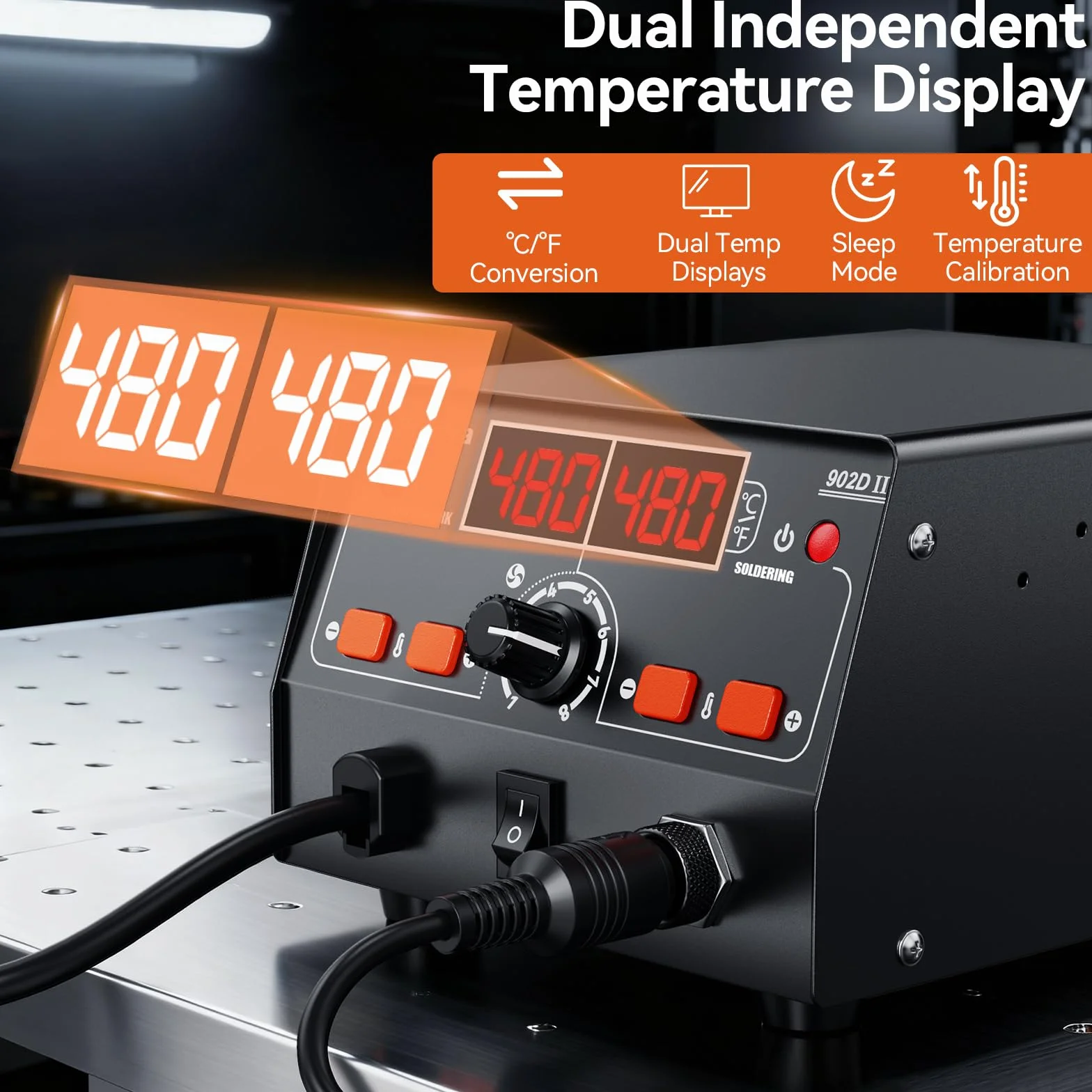 Preciva 902DII EstacióN de Soldadura 2 En 1 750w, 2 En 1 Soldering Station Soldador De EstañO Profesional Con Pantalla Led, 4 Boquillas, 5 Puntas, 30 G De Soldadura Sin Plomo