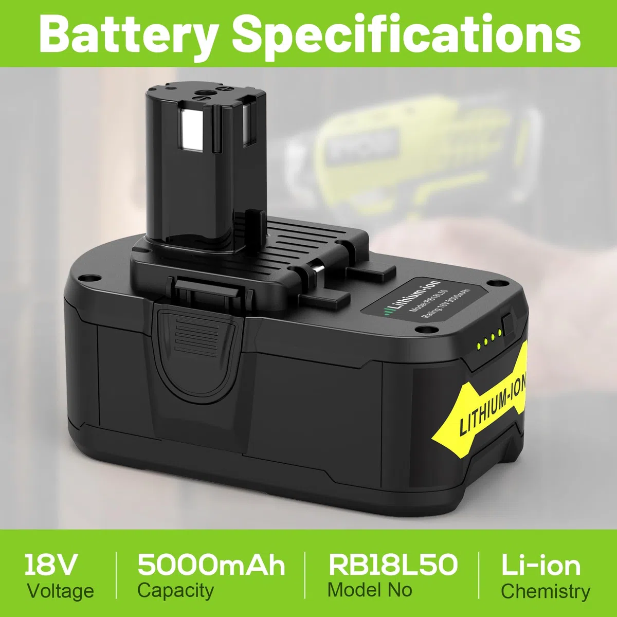 LabTEC 2 Paquetes Batería de Repuesto para Ryobi BPL-1815 BPL-1820G BPL1820 BPL18151 P102 P103 Batería Inalámbrica para Herramienta Eléctrica con luz Indicadora(18V, 5000mAh)