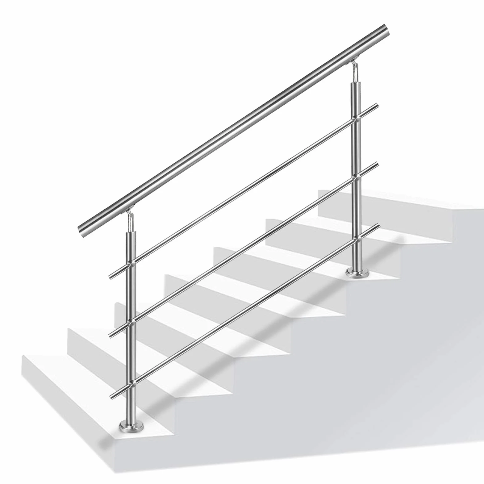 UISEBRT Barandilla para escaleras de acero inoxidable 160 cm, con 2 Travesaños Pasamanos para escaleras balcón