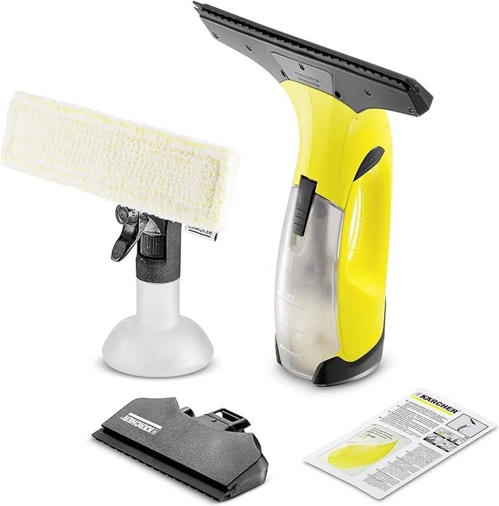 Kärcher Window Vac WV 2 Plus N Limpiadora de ventanas y cristales a batería (aspiradora limpiacristales), duración batería 35 min, peso 0,6 kg, botella pulverizadora, detergente concentrado 20 ml