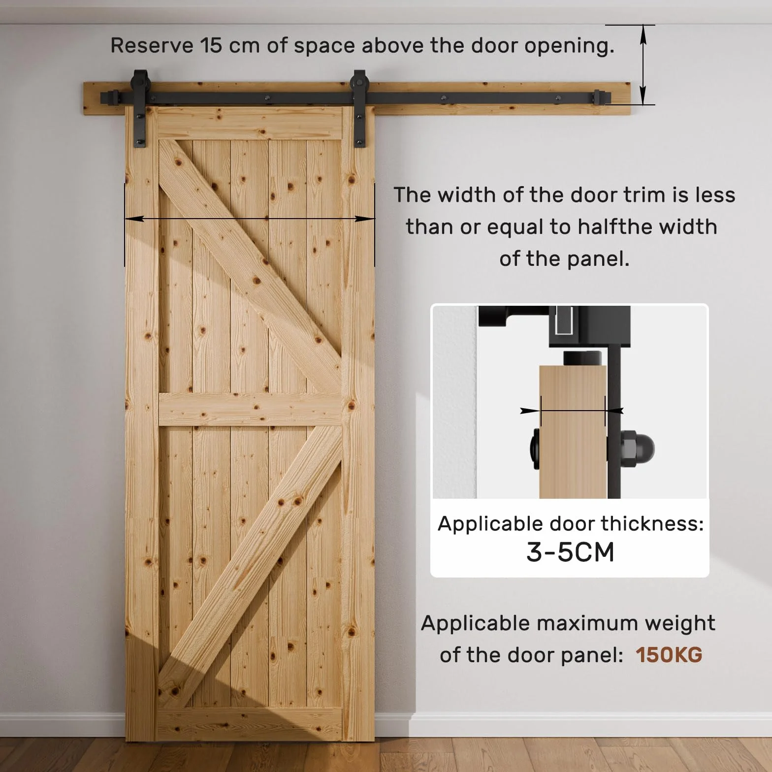 WOLFBIRD 200CM 6.6FT Hardware puerta corredera Kit riel sistema puerta soltera