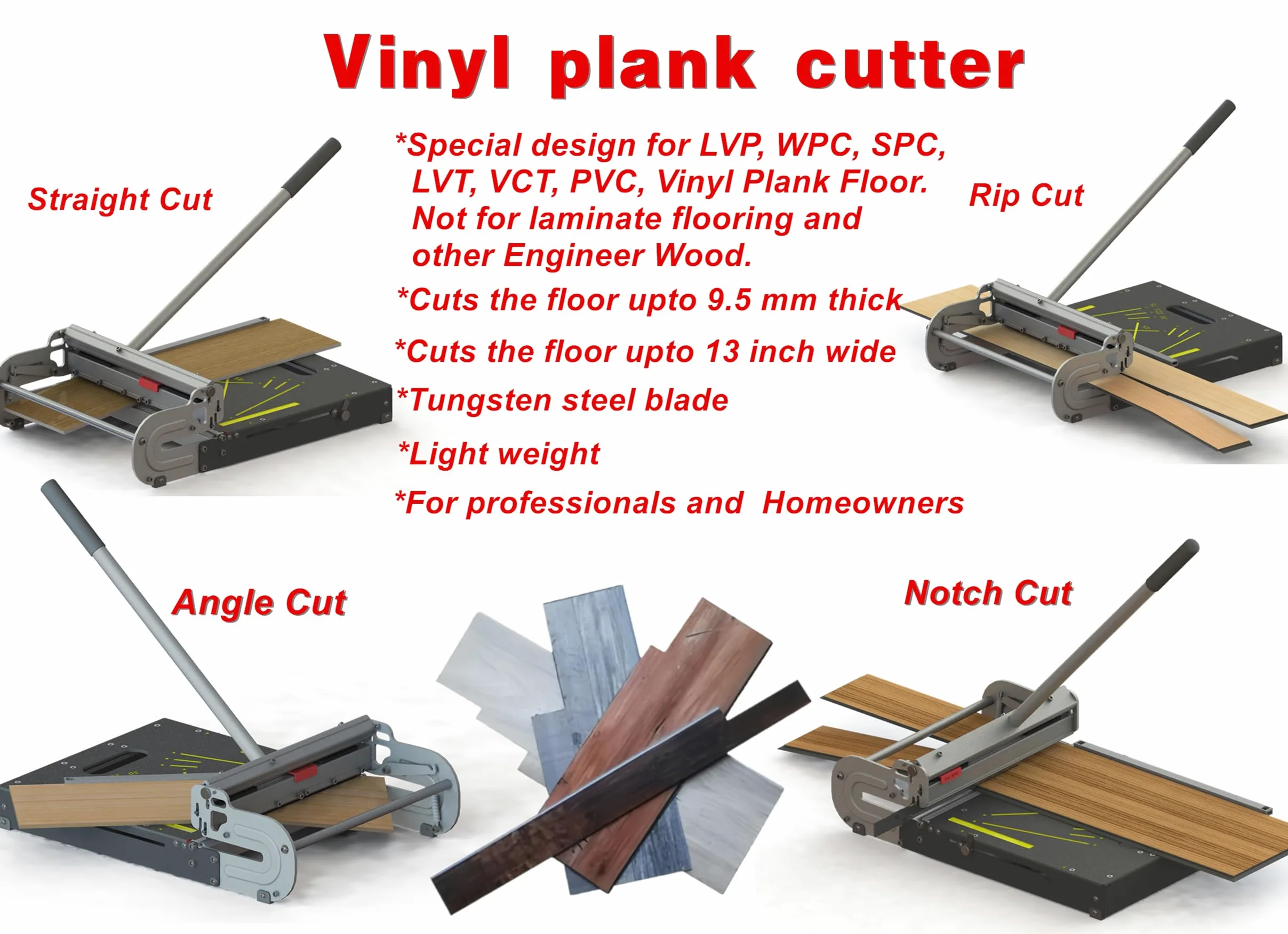 Cortador de suelo de vinilo de núcleo rígido Pro NLVT-330 de 33 cm actualizado para SPC, LVP, LVT, VCT, WPC, RVP, PVC y tablones de vinilo, ¡corta hasta 9 mm de grosor!