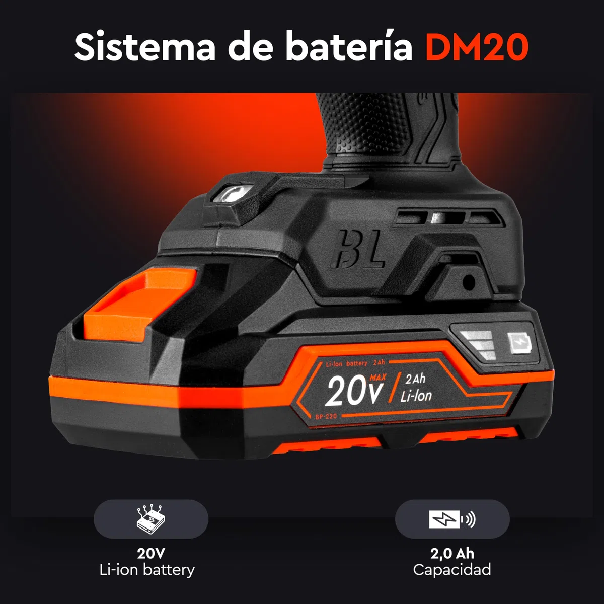Taladro Atornillador Brushless 20V 50 Nm con Batería 2.0 Ah, Cargador Rápido, Portabrocas Metálico 13 mm y Maletín, Taladro Inalámbrico para Bricolaje – CD-200BC KIT