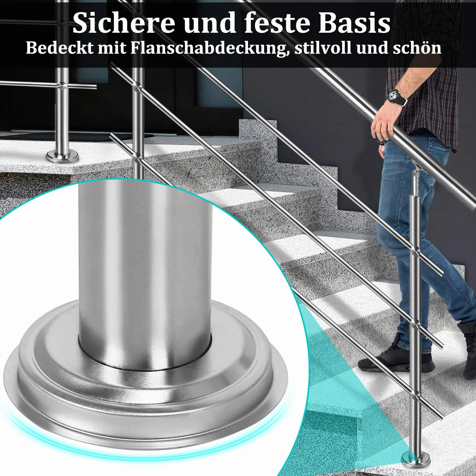 UISEBRT Barandilla para escaleras de acero inoxidable 160 cm, con 2 Travesaños Pasamanos para escaleras balcón