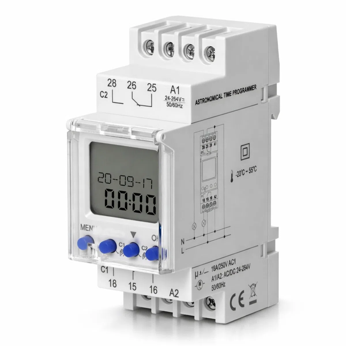 Temporizador digital LCD astronómico TH-35, 2 canales, 100 programas, 24 V, 230 V