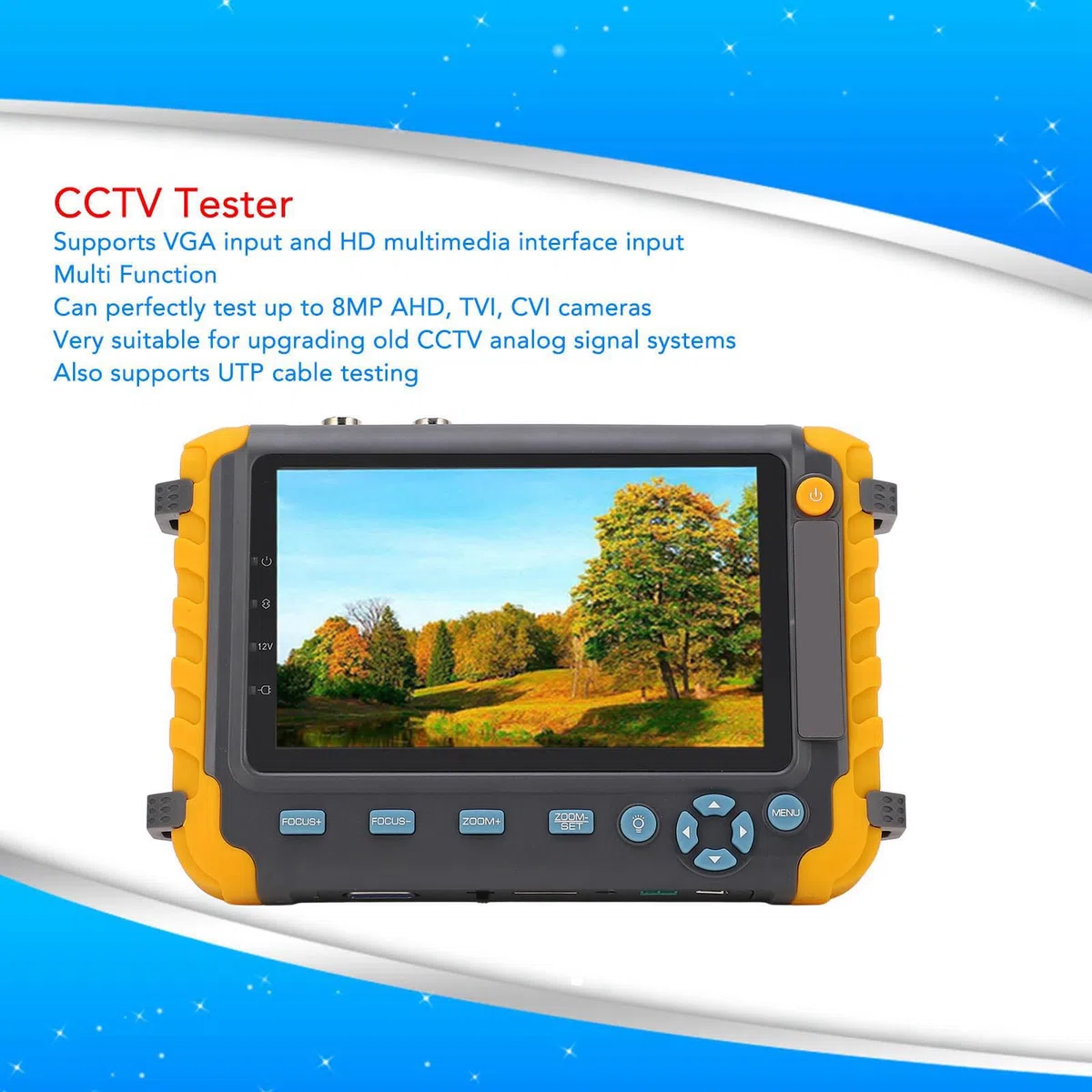 Probador de CCTV, Probador de Cámara IP de 8MP de 5 Pulgadas, Probador de Monitor de Video Analógico Coaxial AHD TVI CVI con Prueba de Cable UTP, Control PTZ, Entrada VGA HDMI (Enchufe de la UE)