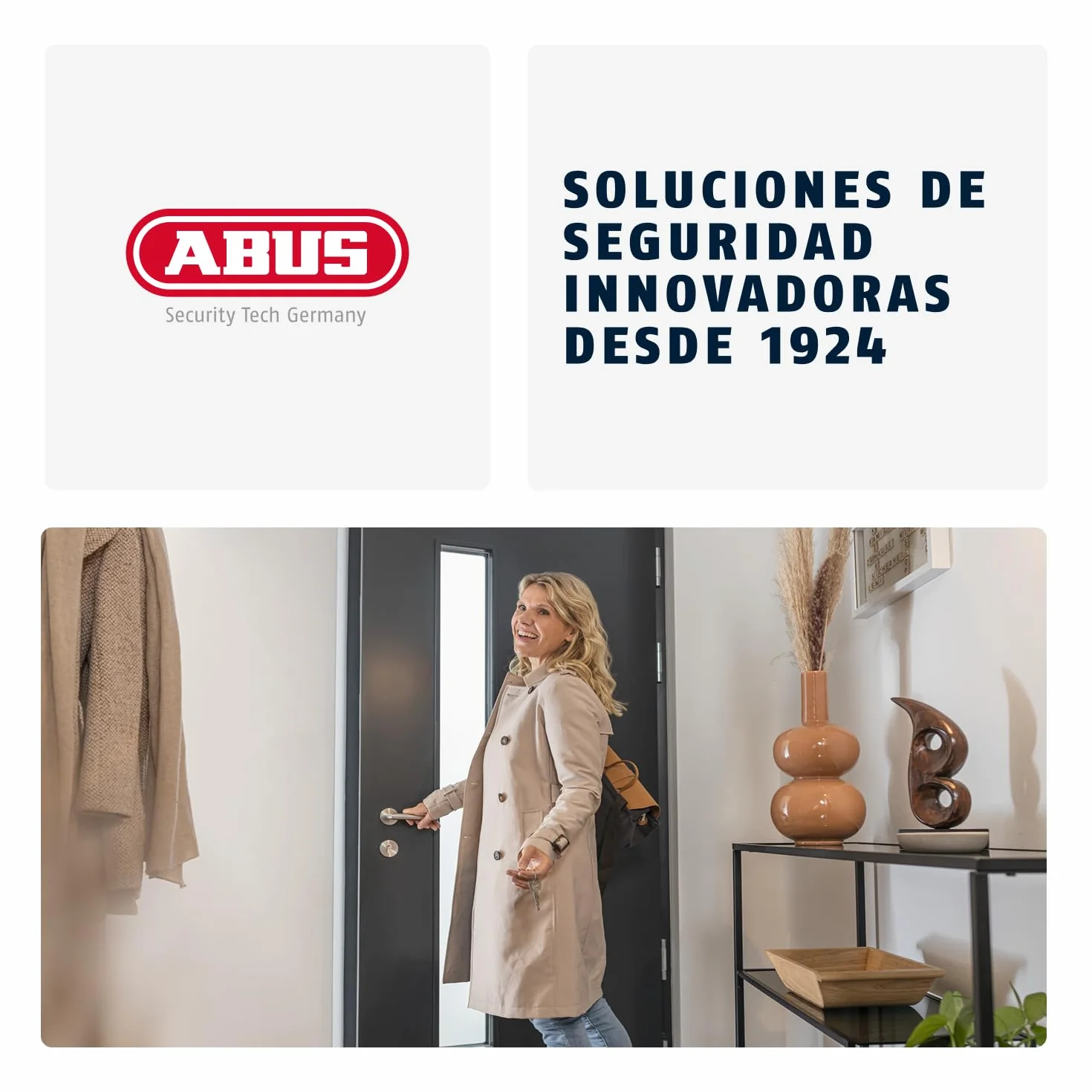 ABUS Cierre extra 2110 - cerrojo de seguridad adicional con pomo giratorio en el interior y cilindro de cierre en el exterior - para puertas de entrada con apertura a izquierda y derecha - blanco