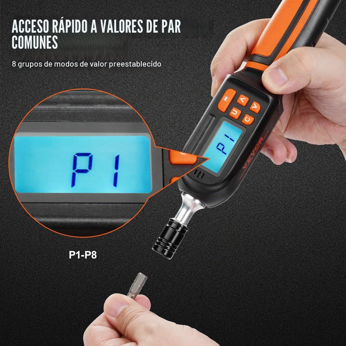VEVOR Destornillador Dinamométrico Digital con Accionamiento de 1/4" con Pantalla LCD Rango de Par 0,3-8 Nm Incremento 0,01 Nm Herramienta Precisa de Liberación Rápida para Taller de Electricista