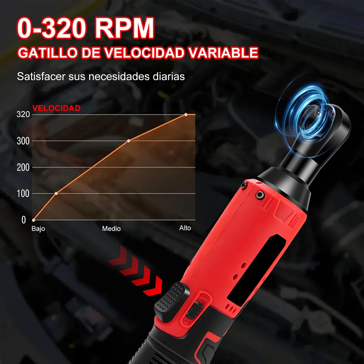 Llave de Trinquete Eléctrica Inalámbrica 3/8", 12V 35N.m 320RPM | Carraca Electrica, Bateria 2x1,5Ah con 7 Enchufes, Atornillador de Impacto Carga Rápida para Reparación de Auto