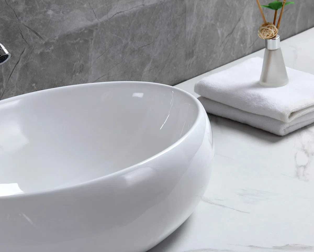 Lavabo de Cerámica Lavabo de Recipiente Ovalado de Blanco Lavabo Sobre Encimera Para Guardarropa Baño Cocina