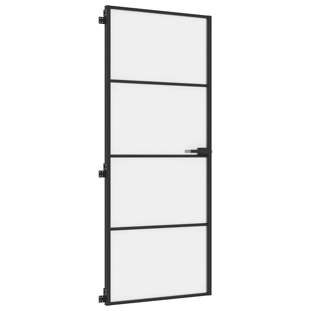 Puerta Interior Delgada Negra Vidrio y Aluminio 83x201,5 cm Negro,155119