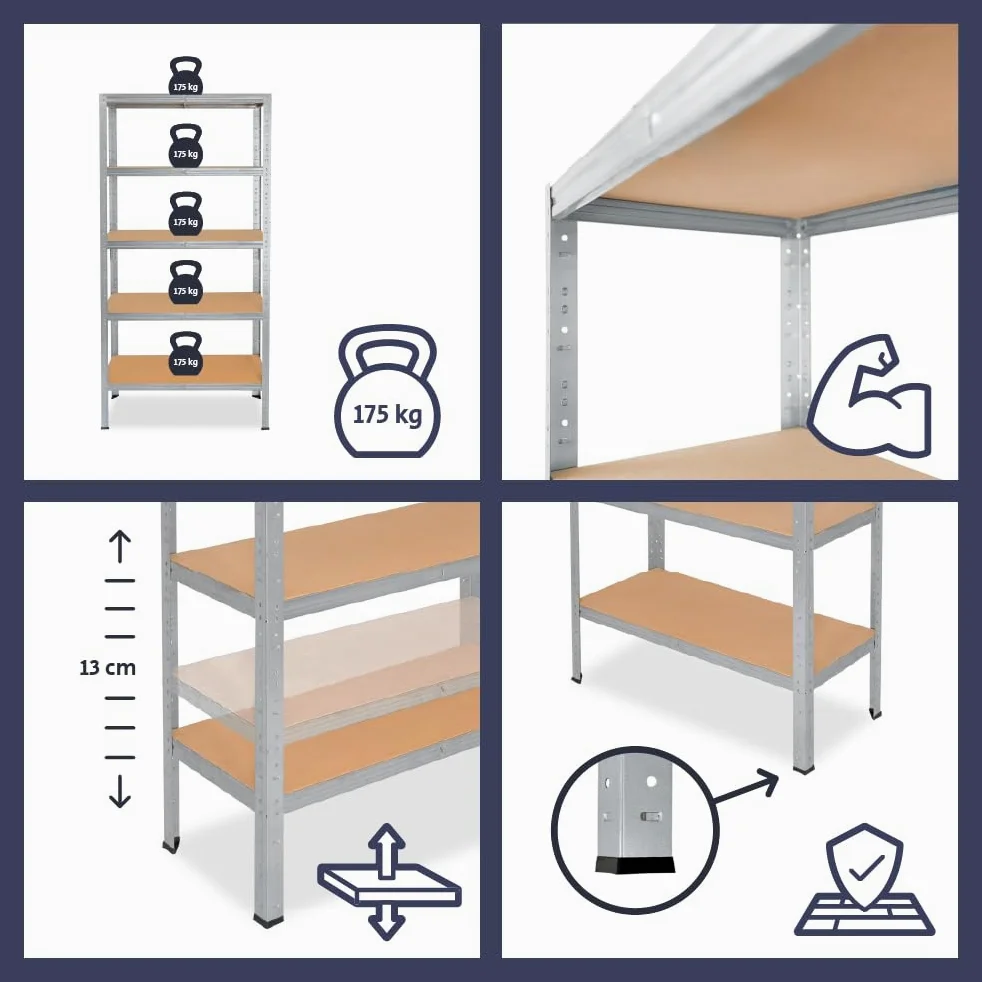 shelfplaza Home 100x50x50 cm Estantería Pesada en galvanizada con 4 baldas y 175 kg de Capacidad de Carga por balda