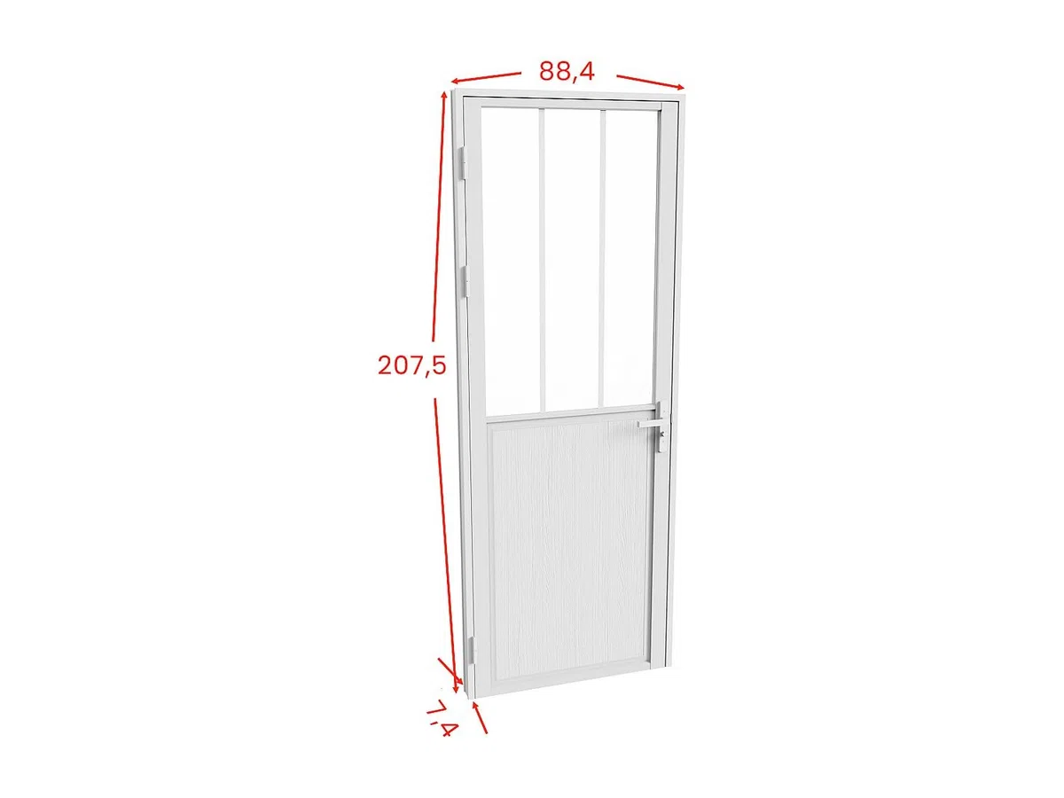 Vente-unique-Bloque de puerta reversible de aluminio y vidrio templado estilo taller - Alt. 204 x An. 83 cm - Blanco - ERMELO