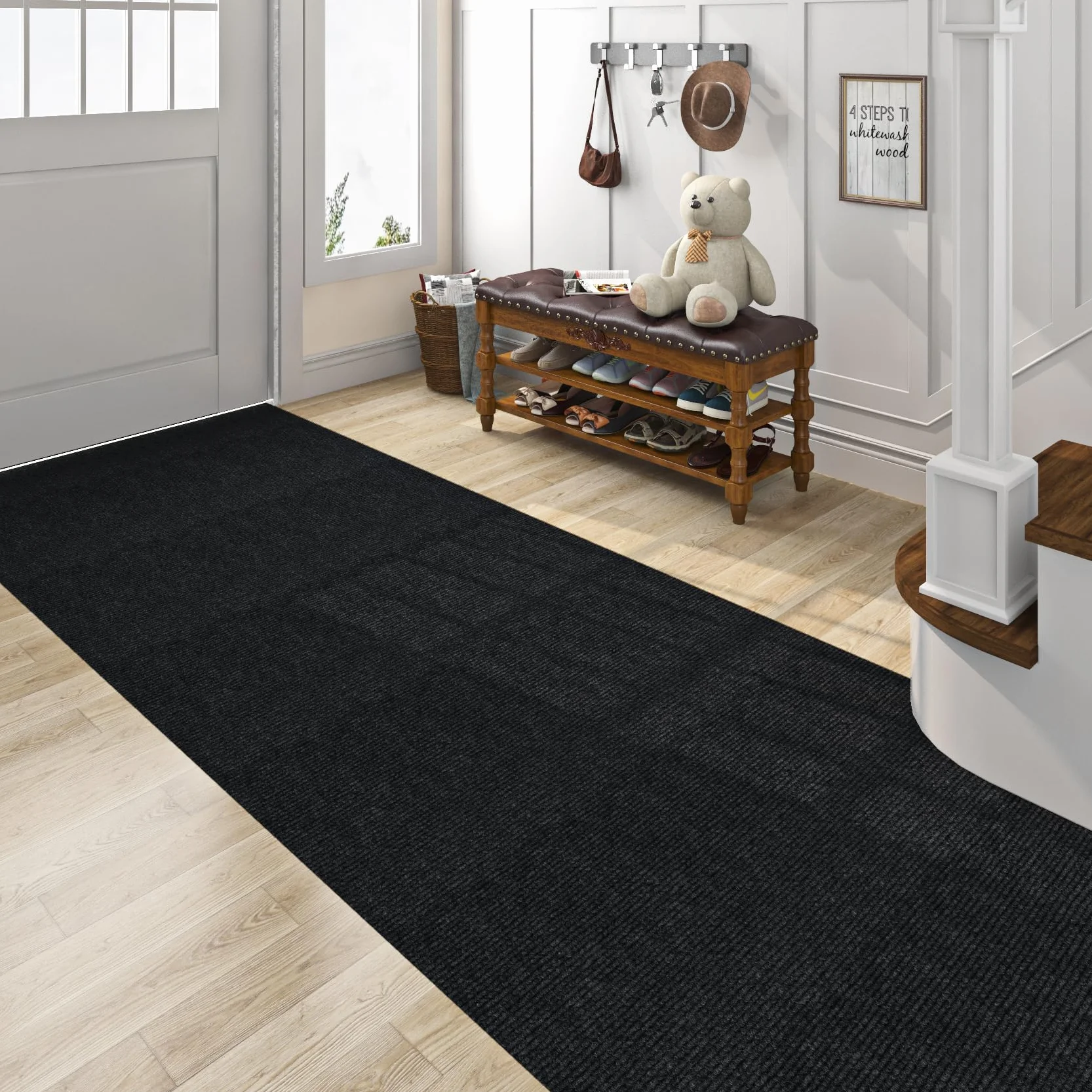 Livelynine Moqueta Adhesiva en Rollo para el Suelo Habitación Salon 60x400CM Antideslizante Moqueta para el Suelo de Casa Oficina Negro Moqueta por Metros Suelo Negra Alfombra Interior Comercio