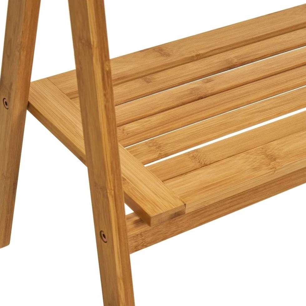 LOLAhome Toallero de pie Triple de bambú Natural 100x53x30 cm Estante 46,5x23 cm