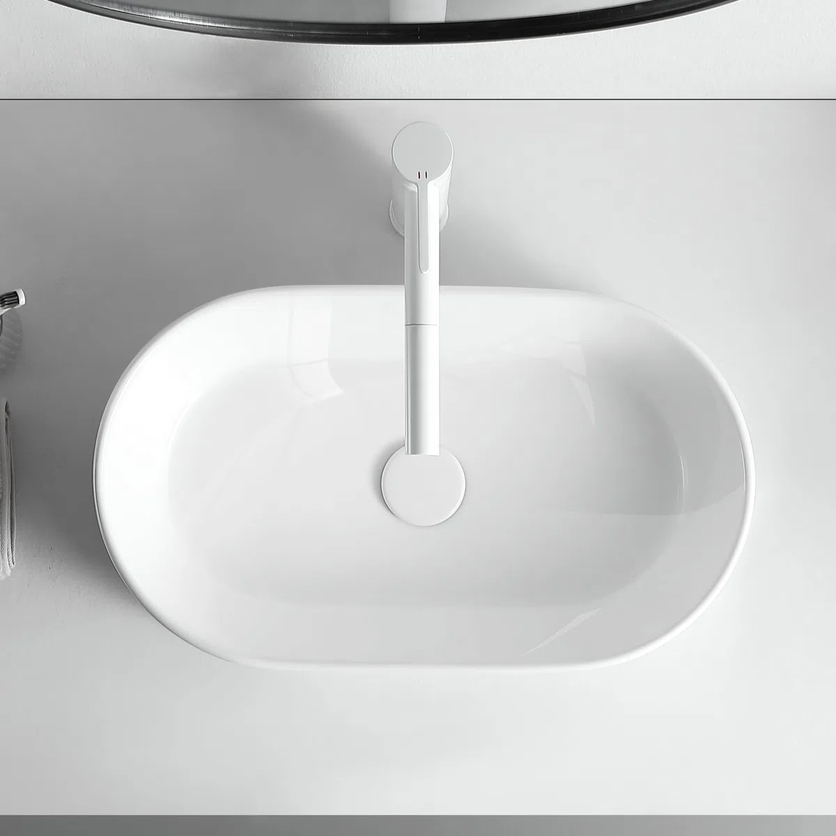 AQUAUNO NAIA Lavabo Ovalado Cerámica Blanca 51 x 31 cm sin Agujero Grifo Rebosadero