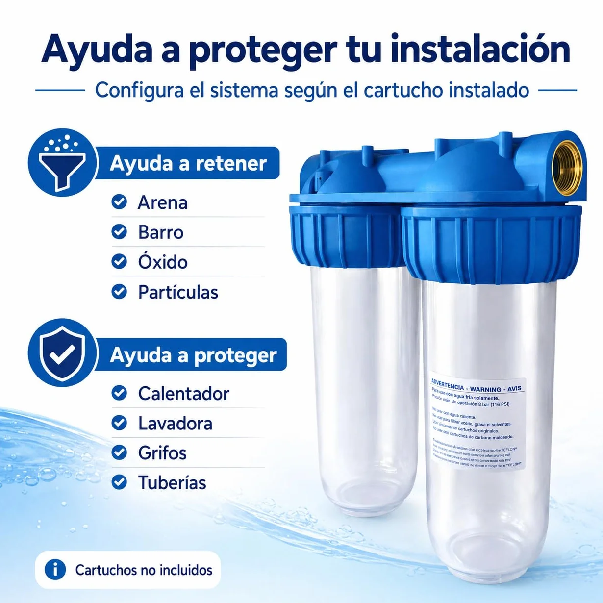 Filtro de Agua Doble 10" con Conexión 1" – Portafiltro Doble para Sedimentos y Carbón Activo