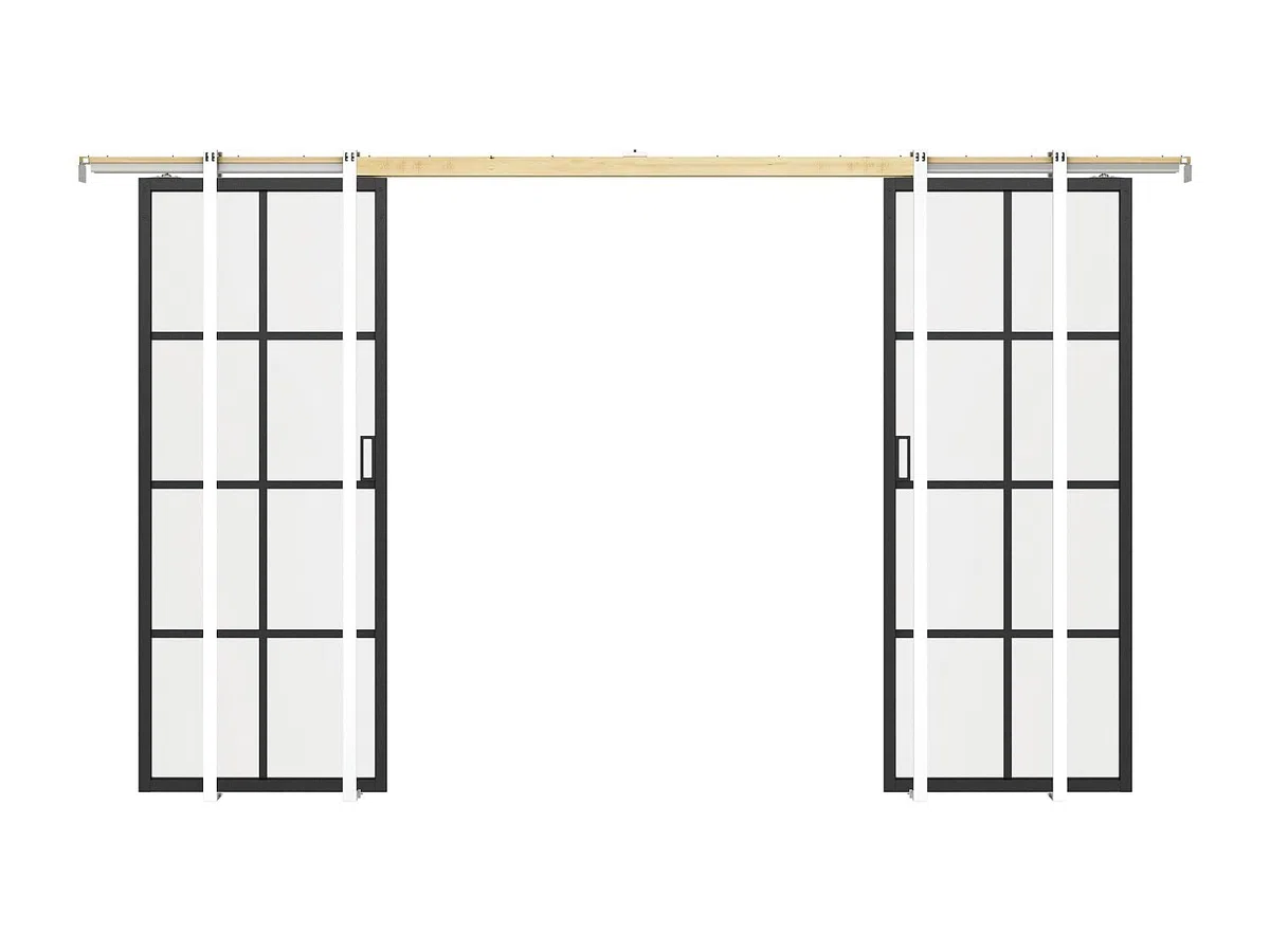 Vente-unique - Puerta corredera doble con sistema de empotrado en aluminio y vidrio templado - 2 x H205 x L83 cm - WILDEN II