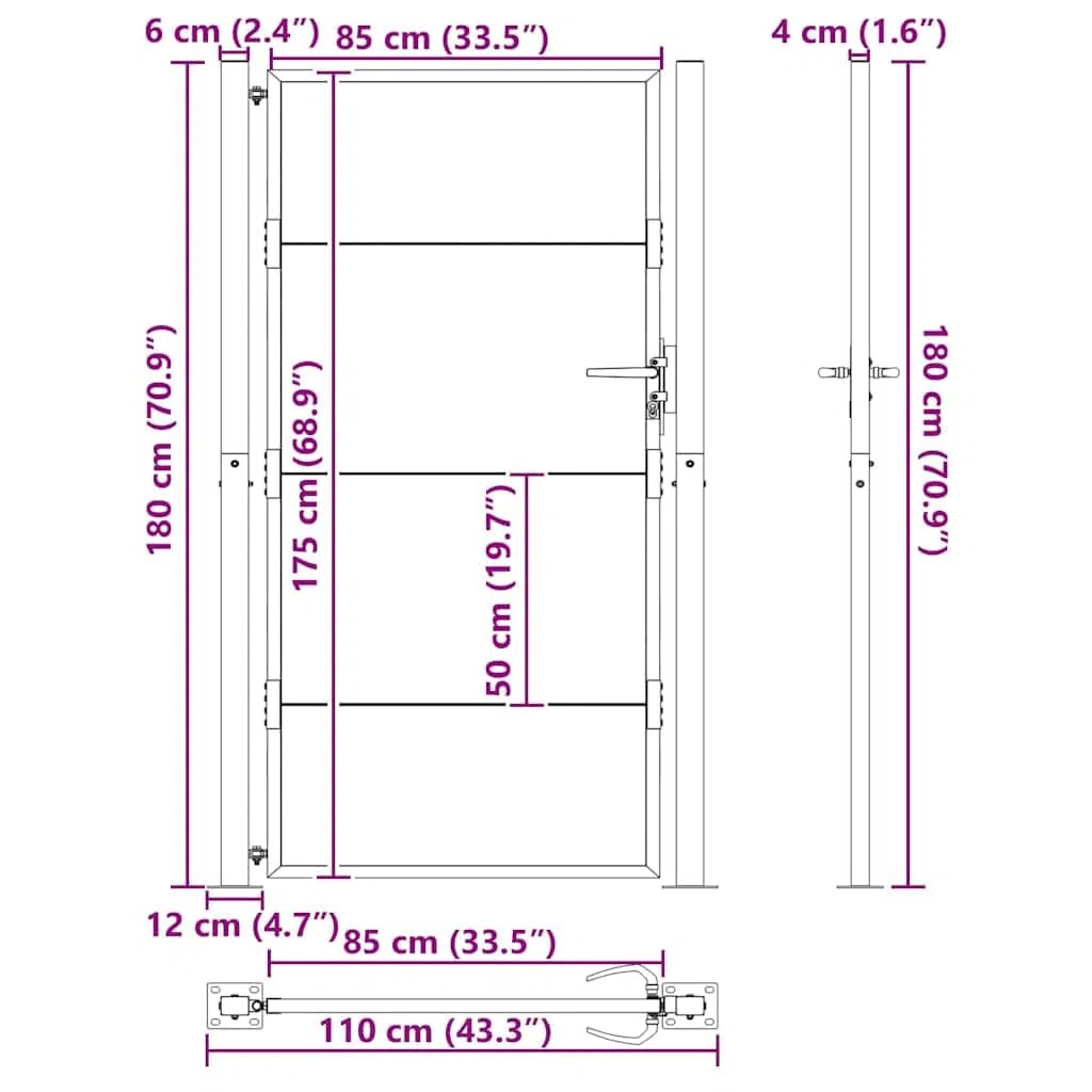 vidaXL Puerta de jardín Acero corten 100x175 cm, Puerta de Valla, Puerta de Exterior, Puerta de Metal, Puerta de Seguridad, Puerta de Entrada
