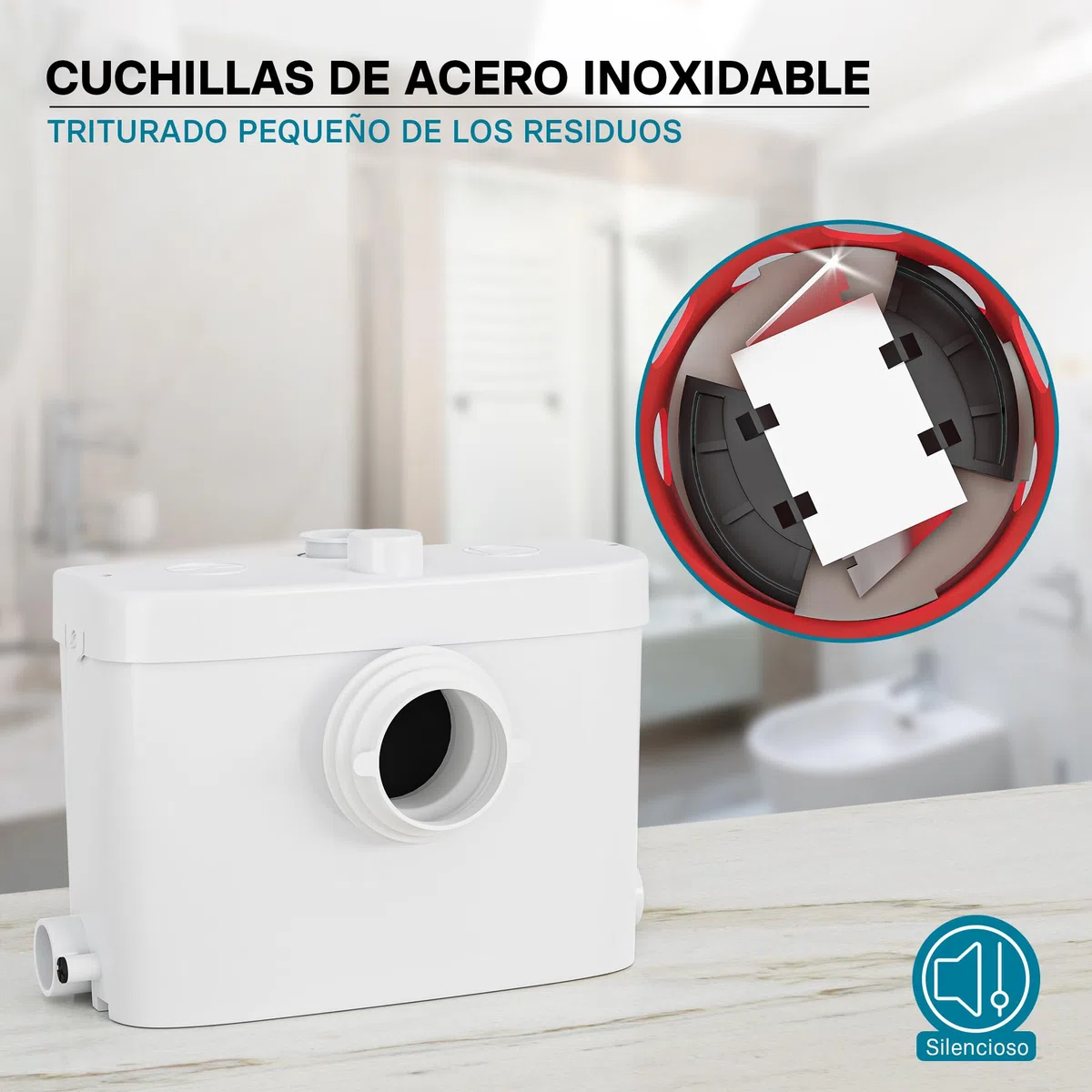 XPOtool Triturador Sanitario 3/1 con conexión frontal 450W vacuación aguas residuales y fecales WC